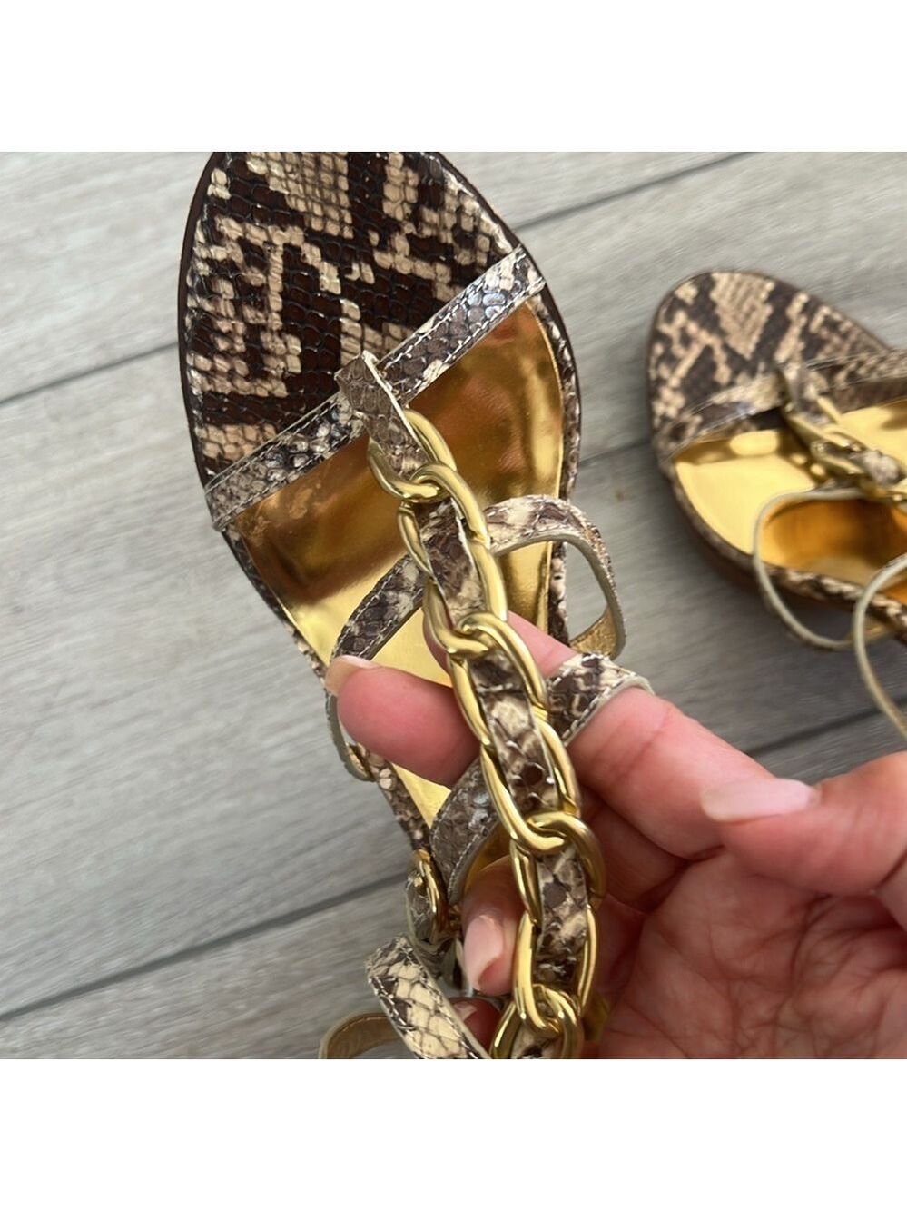 Coach Libertie snakeskin leather with block heel chain detail Heels size 6.5 - Picture 14 of 14